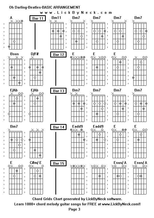 Chord Grids Chart of chord melody fingerstyle guitar song-Oh Darling-Beatles-BASIC ARRANGEMENT,generated by LickByNeck software.